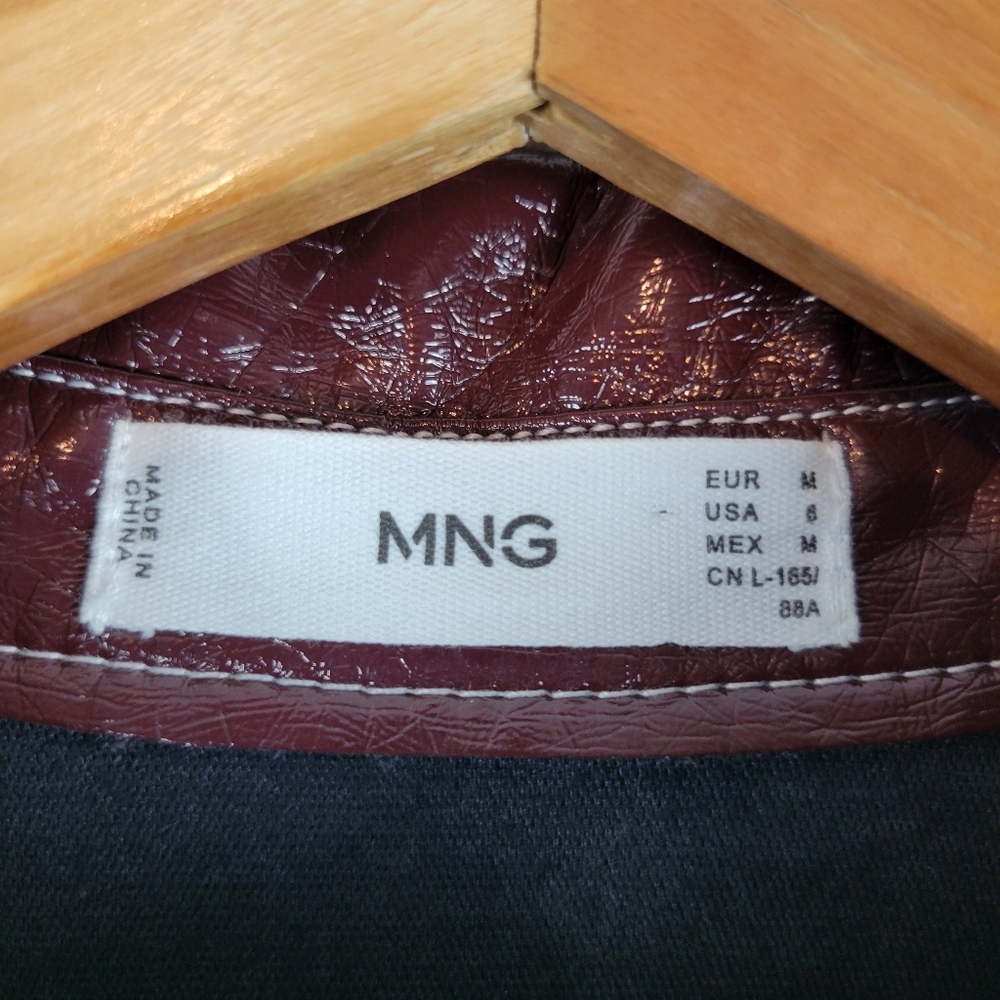 MNG Mango Faux Leather Shacket Button Down Shirt Maroon Size 6 - Picture 5 of 12